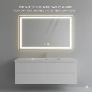 Integrated smart LED mirror illustrating the best bathroom vanity lighting for makeup application 2026 for modern homes.