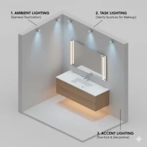 Layered lighting plan incorporating task and ambient fixtures for the best bathroom vanity lighting for makeup application 2026.