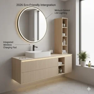 Integrated motion-sensor lighting feature in the new space saving modular bathroom vanity systems 2026 models.