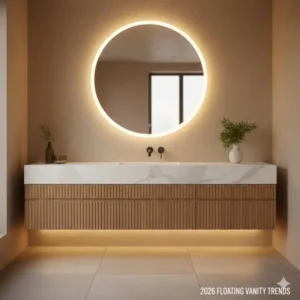 Modern fluted vanity pairings that illustrate how to choose quartz vs marble vanity countertop 2026 for luxury interiors.