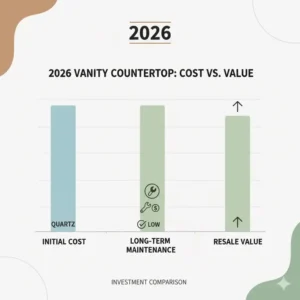 A detailed cost versus value chart explaining how to choose quartz vs marble vanity countertop 2026 for your renovation budget.