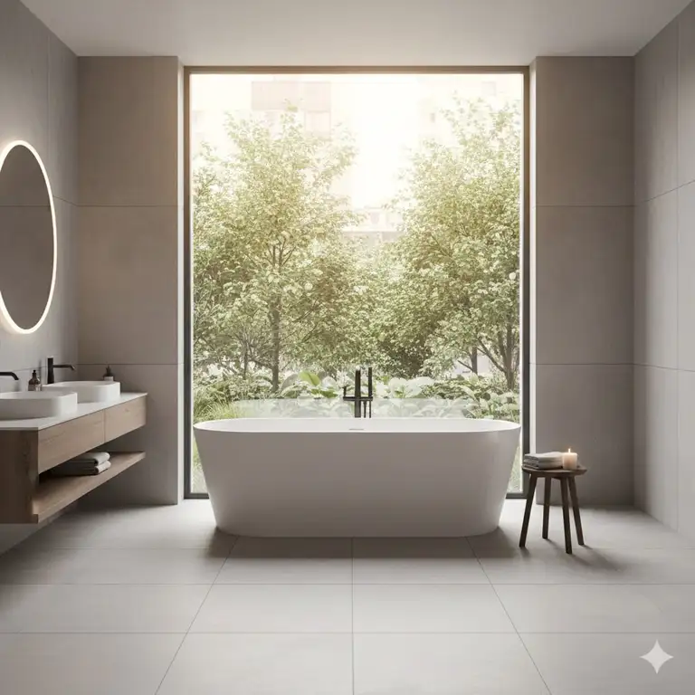 A luxury bathroom featuring a freestanding extra long soaking tub for tall people dimensions 2026 in a modern spa setting.