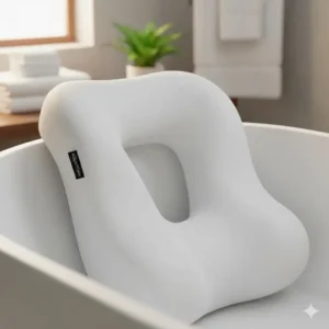 Ergonomic neck support design of the best waterproof memory foam bath pillow with drying bag 2026 for comfort.