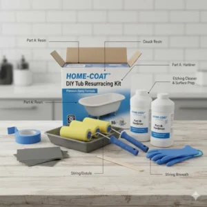 Contents of a standard DIY bathtub resurfacing kit vs professional cost 2026 analysis for home renovators.