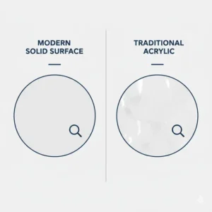 Close-up material quality details from our modern minimalist solid surface bathtub reviews 2026.