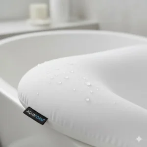 Close-up of the water-resistant surface on the best waterproof memory foam bath pillow with drying bag 2026.