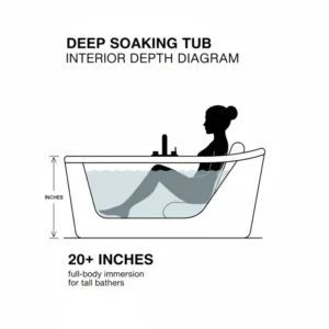 A side view diagram highlighting the deep interior of an extra long soaking tub for tall people dimensions 2026 for full body immersion.