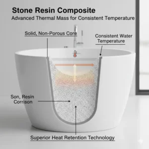 Cross-section diagram of stone resin composite, one of the best materials for heat retaining bathtubs 2026 comparison.