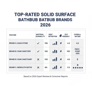 Comparison chart of top-rated brands for modern minimalist solid surface bathtub reviews 2026.
