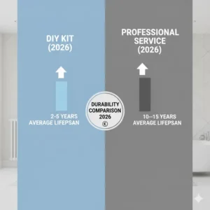 Long-term durability graph comparing a DIY bathtub resurfacing kit vs professional cost 2026 expectations.