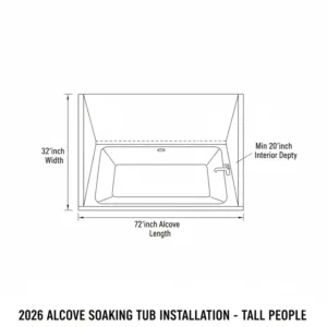Detailed blueprints for an alcove installation of an extra long soaking tub for tall people dimensions 2026.