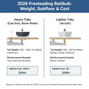 Structural subfloor reinforcement guide and pricing from the freestanding tub installation cost estimator 2026.