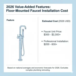 Floor-mounted faucet installation fees included in the total freestanding tub installation cost estimator 2026.