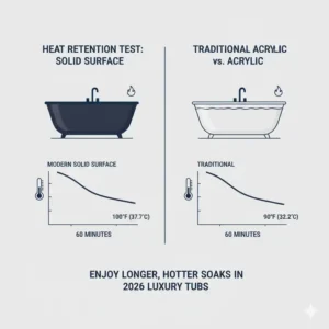 Heat retention and durability test results from modern minimalist solid surface bathtub reviews 2026.