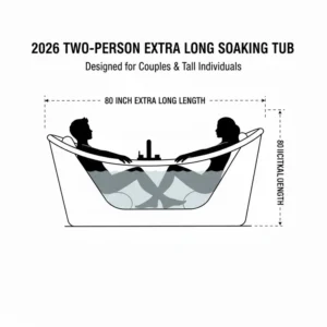 A 2026 model of a double-ended extra long soaking tub for tall people dimensions 2026 showing internal capacity.