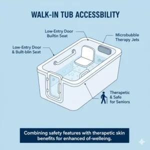 Safe walk-in model for seniors showing what is a microbubble therapy bathtub and benefits 2026 in home care.