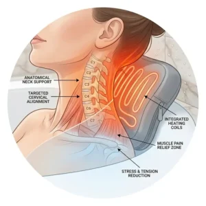 Anatomical diagram of the neck supported by an electric heated bath pillow for muscle pain relief 2026.