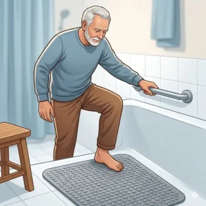 A close-up of a hand securing suction cups based on safety guidelines for seniors' bathtub mats 2026.