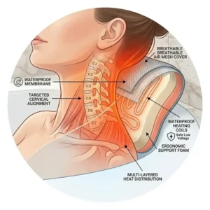 Internal cross-section showing the multi-layer technology of an electric heated bath pillow for muscle pain relief 2026.
