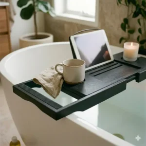 Industrial matte black finish for contemporary floating non-slip bathtub tray designs 2026.