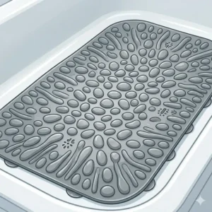 Water draining through holes as recommended by safety guidelines for seniors' bathtub mats 2026.