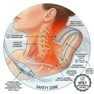 Safety certification and waterproof port details of the electric heated bath pillow for muscle pain relief 2026.