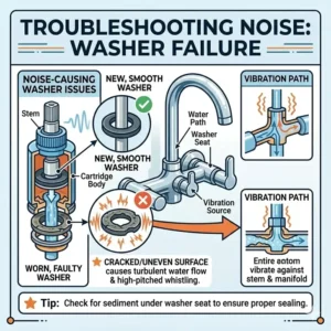 Comparison of faucet washers used in troubleshooting bathtub faucet noise and vibration 2026 caused by wear.