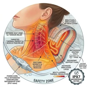 Thermal heat map showing deep tissue penetration using an electric heated bath pillow for muscle pain relief 2026.