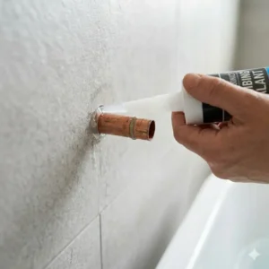 Applying silicone sealant around the pipe base for the quick connect bathtub faucet installation guide 2026.