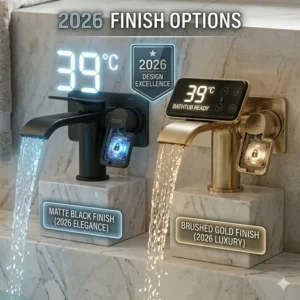 Illustration 4: Various color finishes like matte black and gold available in the smart temperature sensing bathtub faucet reviews 2026 collection.