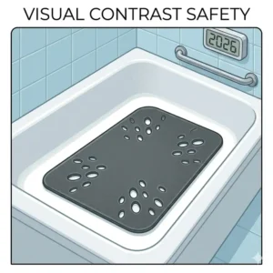 Overhead diagram showing full tub coverage for safety guidelines for seniors' bathtub mats 2026.