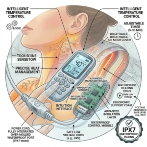 Close-up of the digital remote control for the electric heated bath pillow for muscle pain relief 2026.