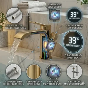 Illustration 5: Detailed technical diagram and installation components for the smart temperature sensing bathtub faucet reviews 2026.