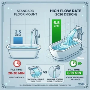 Subfloor plumbing requirements and rough-in valve for the best floor mount tub filler with high flow rate 2026.