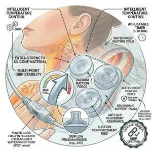 Demonstration of the extra-strength non-slip suction cups on an electric heated bath pillow for muscle pain relief 2026.