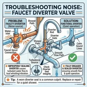 Internal view of a diverter valve for troubleshooting bathtub faucet noise and vibration 2026 issues.