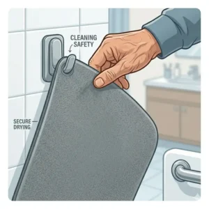 Hanging the mat to dry properly to maintain safety guidelines for seniors' bathtub mats 2026.
