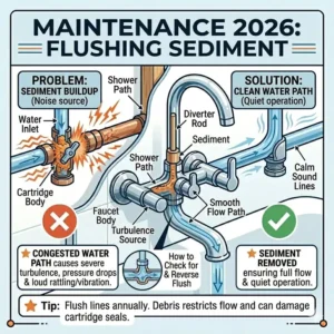 Guide to flushing sediment during troubleshooting bathtub faucet noise and vibration 2026 maintenance.