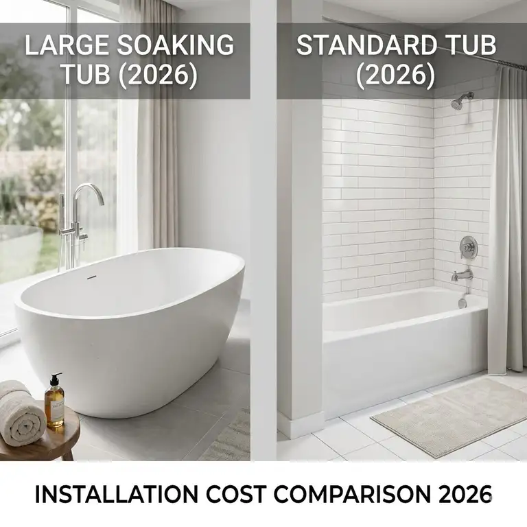 A luxury bathroom interior showing the total cost of installing a large soaking tub vs standard tub 2026.