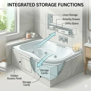 Illustration 4: Functional storage and ledge analysis in the best compact freestanding tubs vs corner tubs 2026 comparison report.