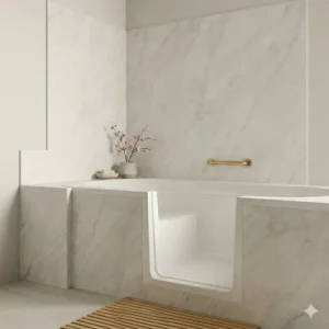 Illustration 4: High-durability seamless SPC material for low-profile walk-in tub wall surround options 2026.