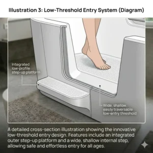 The low-entry step-in design for easy access to the safe deep soaking tub with built-in child seat 2026.