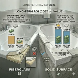 Economic chart showing long-term ROI and resale value in this fiberglass vs solid surface bathtubs long term review 2026.