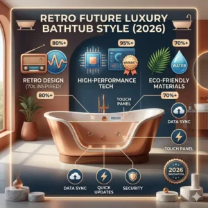 A retro-future copper bathtub design showcasing the aesthetic evolution in this luxury bathtub brands analysis and warranty 2026.