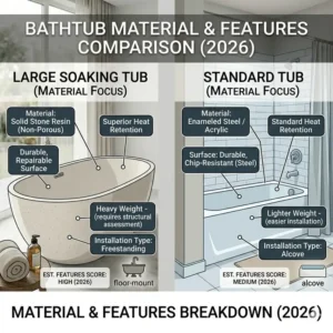 Market analysis graph showing the ROI and cost of installing a large soaking tub vs standard tub 2026.