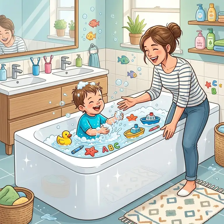 A modern family bathroom showcasing the best stain-resistant bathtub materials for kids' bath time 2026 for a clean and stress-free environment.