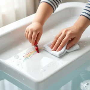 A detailed close-up showing the non-porous structure of stain-resistant bathtub materials for kids' bath time 2026 to prevent deep stains.