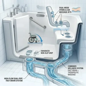 Interior view of the hydrotherapy jets inside the best ADA compliant walk-in tub with fast drain technology 2026.