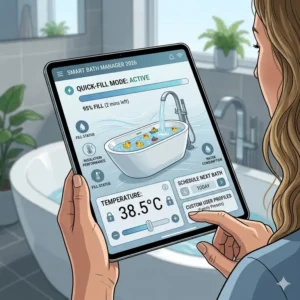 A smart home app controlling the water level of the best quick-fill bathtubs for busy families 2026.