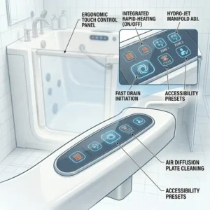 Accessible easy-to-reach control panel on the best ADA compliant walk-in tub with fast drain technology 2026.